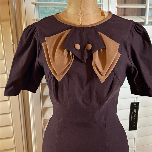 Stop Staring Dark Brown Retro Dress NWT 9-12-021 - Picture 2 of 8